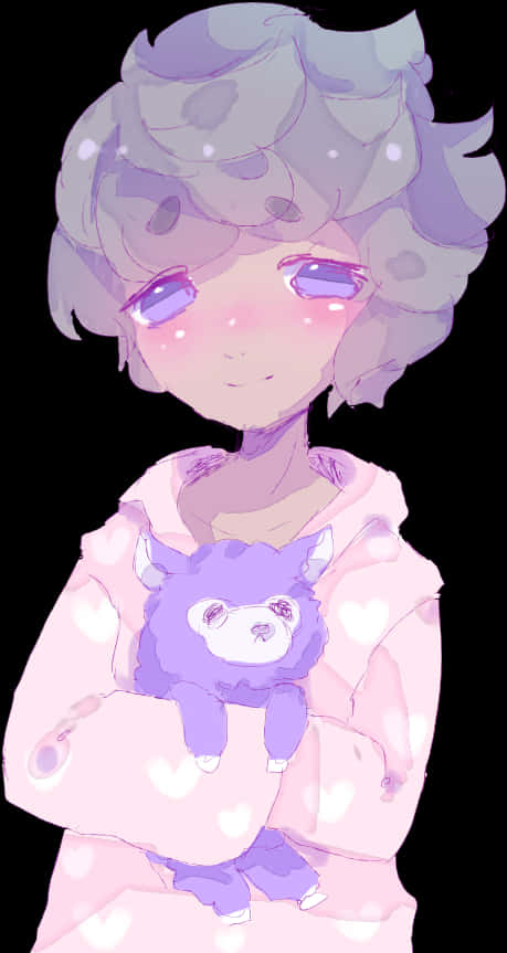 A Cartoon Of A Girl Holding A Stuffed Animal