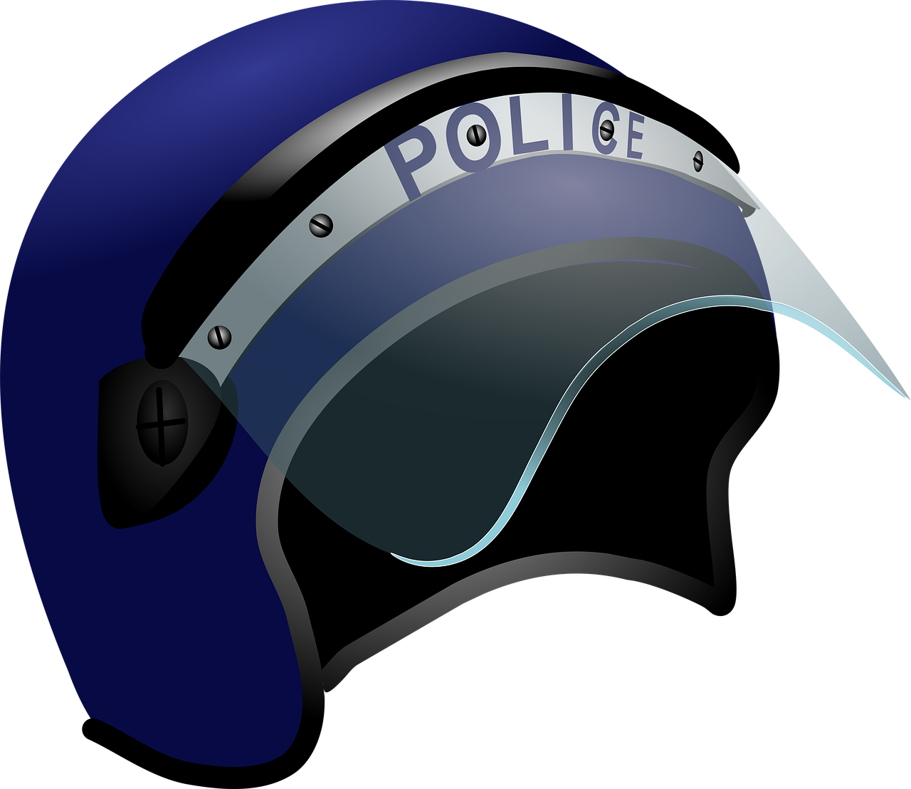 A Blue Police Helmet With Clear Visor