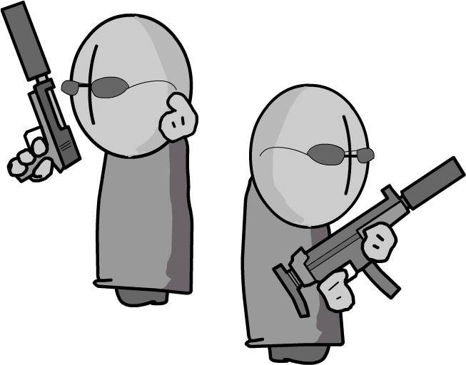 Cartoon Characters Holding Guns And Pointing
