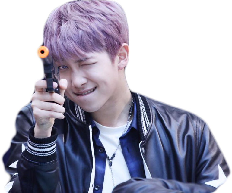 A Man With Purple Hair Holding A Gun