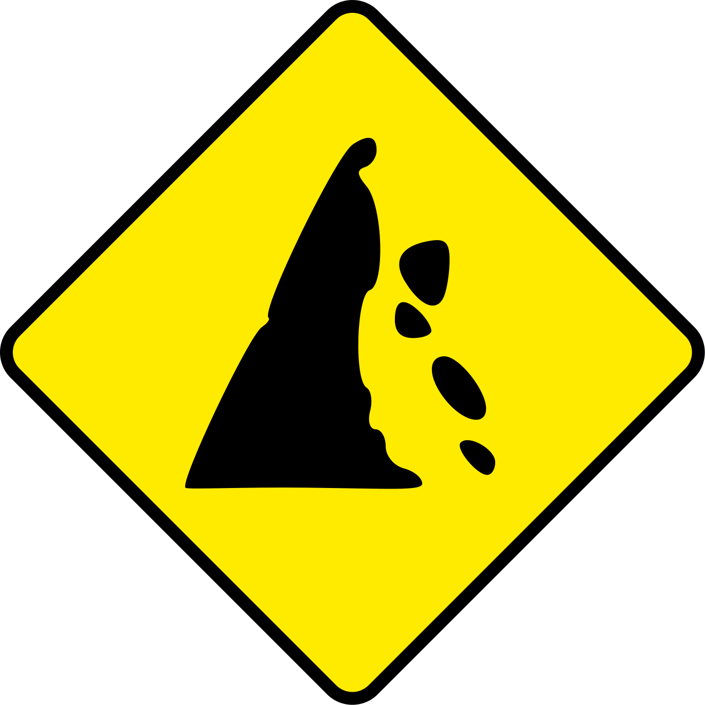 A Yellow Sign With A Black Image Of A Cliff Falling
