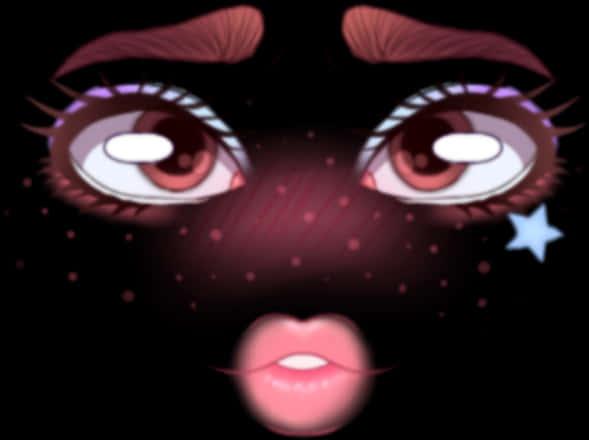 A Cartoon Face With Pink Eyes And Pink Lips