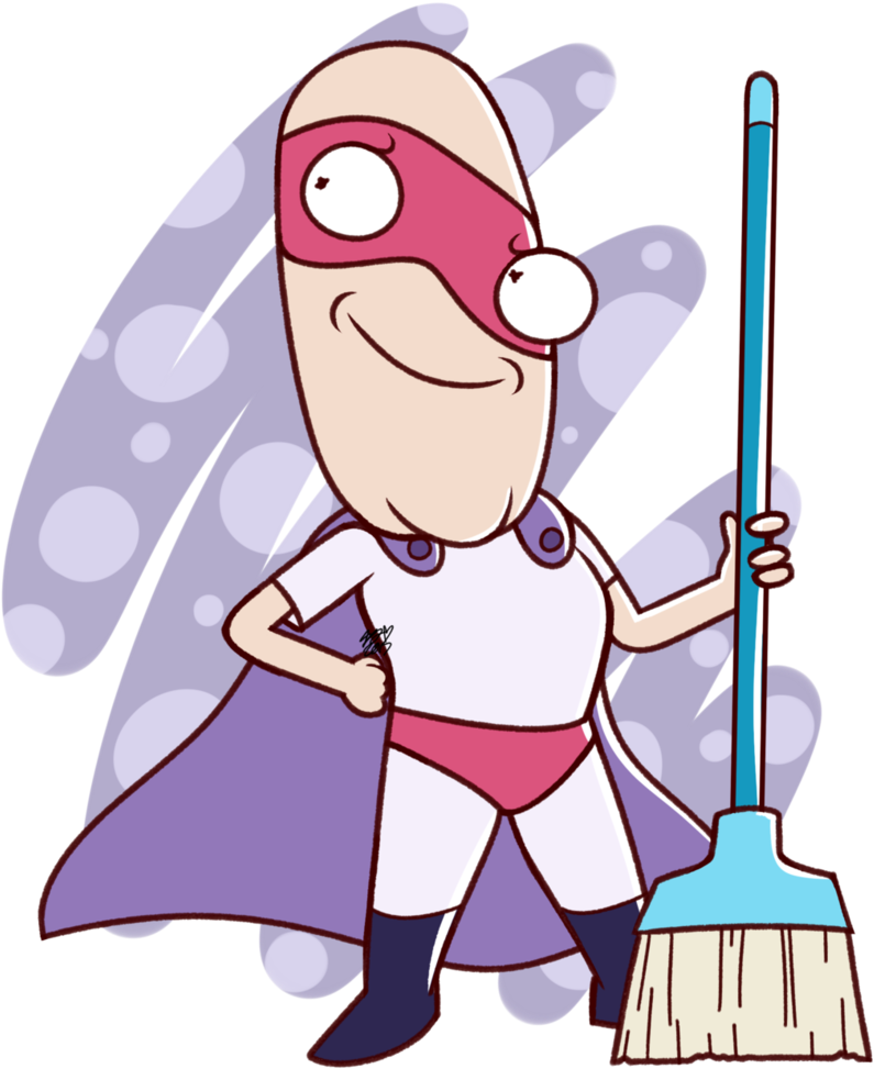 A Cartoon Character Holding A Broom