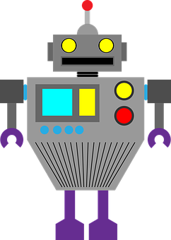 A Cartoon Robot With Many Colored Buttons