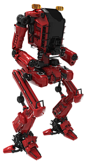 A Red Robot With Black Legs