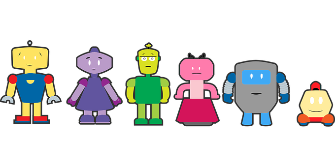 A Group Of Cartoon Robots