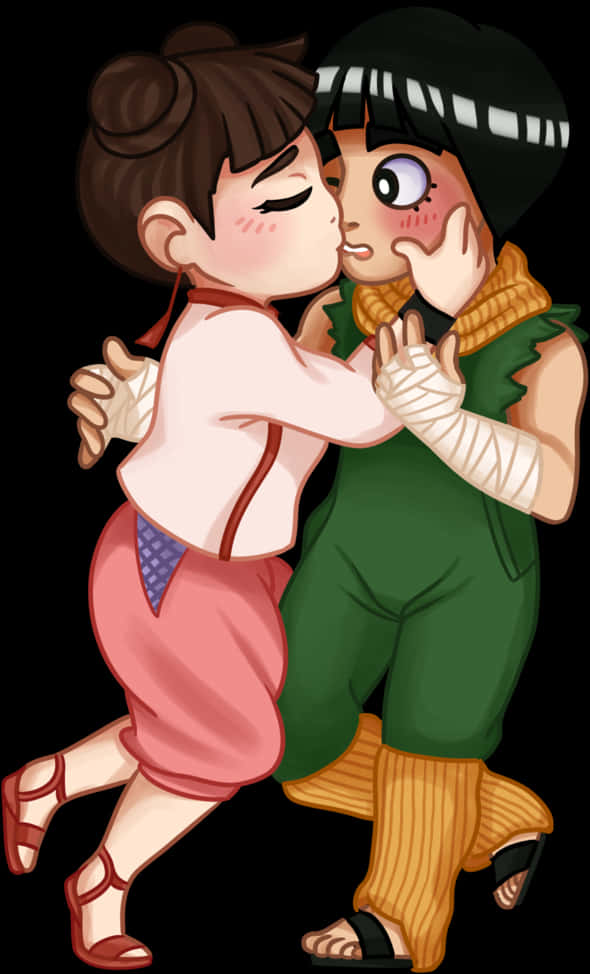 A Cartoon Of Two People Kissing