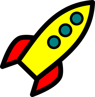 A Yellow Rocket With Blue And Red Spots