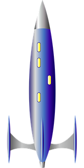 A Blue Rocket With Yellow Lights