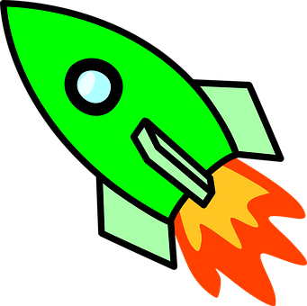 A Green Rocket With Orange Flames