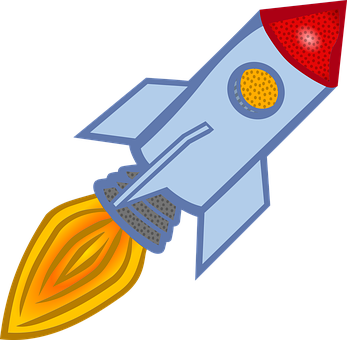 A Cartoon Rocket With A Red Pointy Top And Yellow Flame