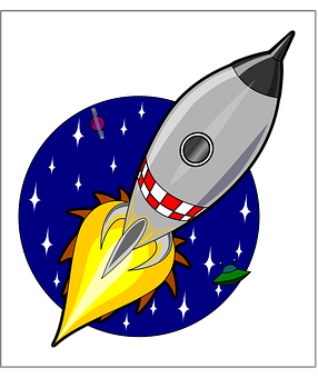 A Cartoon Rocket In Space