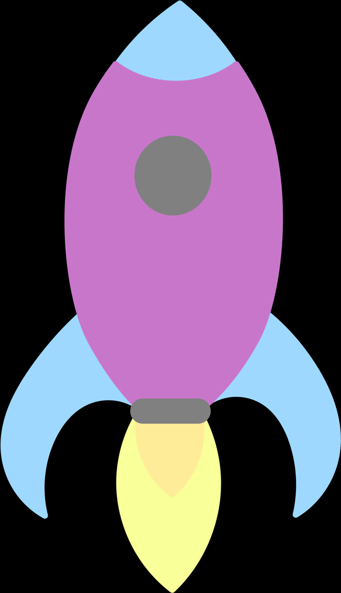 A Purple Rocket With Yellow And Blue Rockets