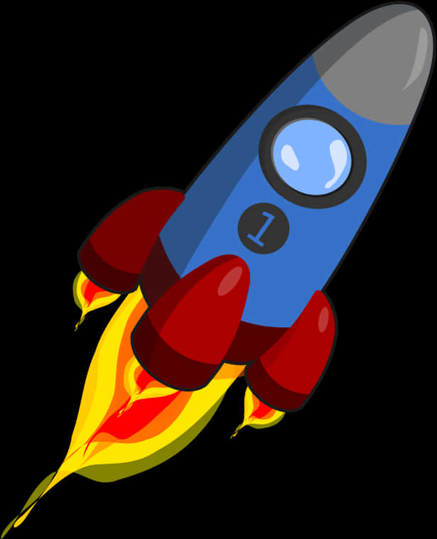 A Cartoon Rocket With Fire