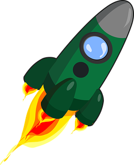 A Green Rocket With Fire Coming Out Of It