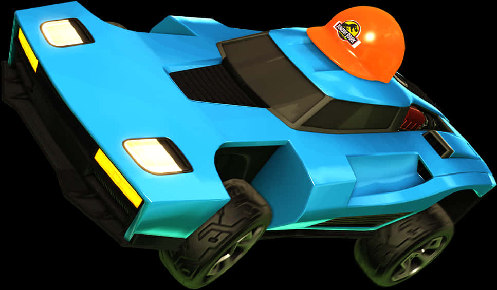 A Blue Toy Car With A Orange Hat