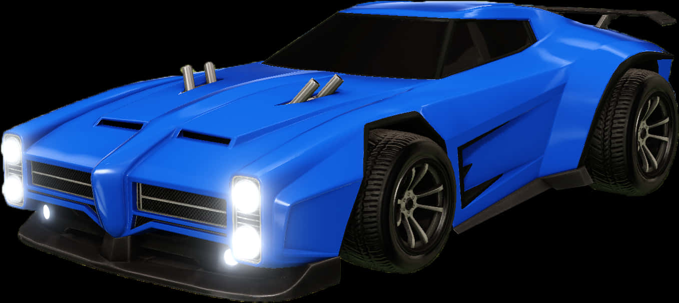 A Blue Car With Two Headlights