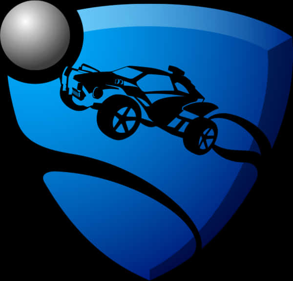 A Blue Shield With A Car And A Ball