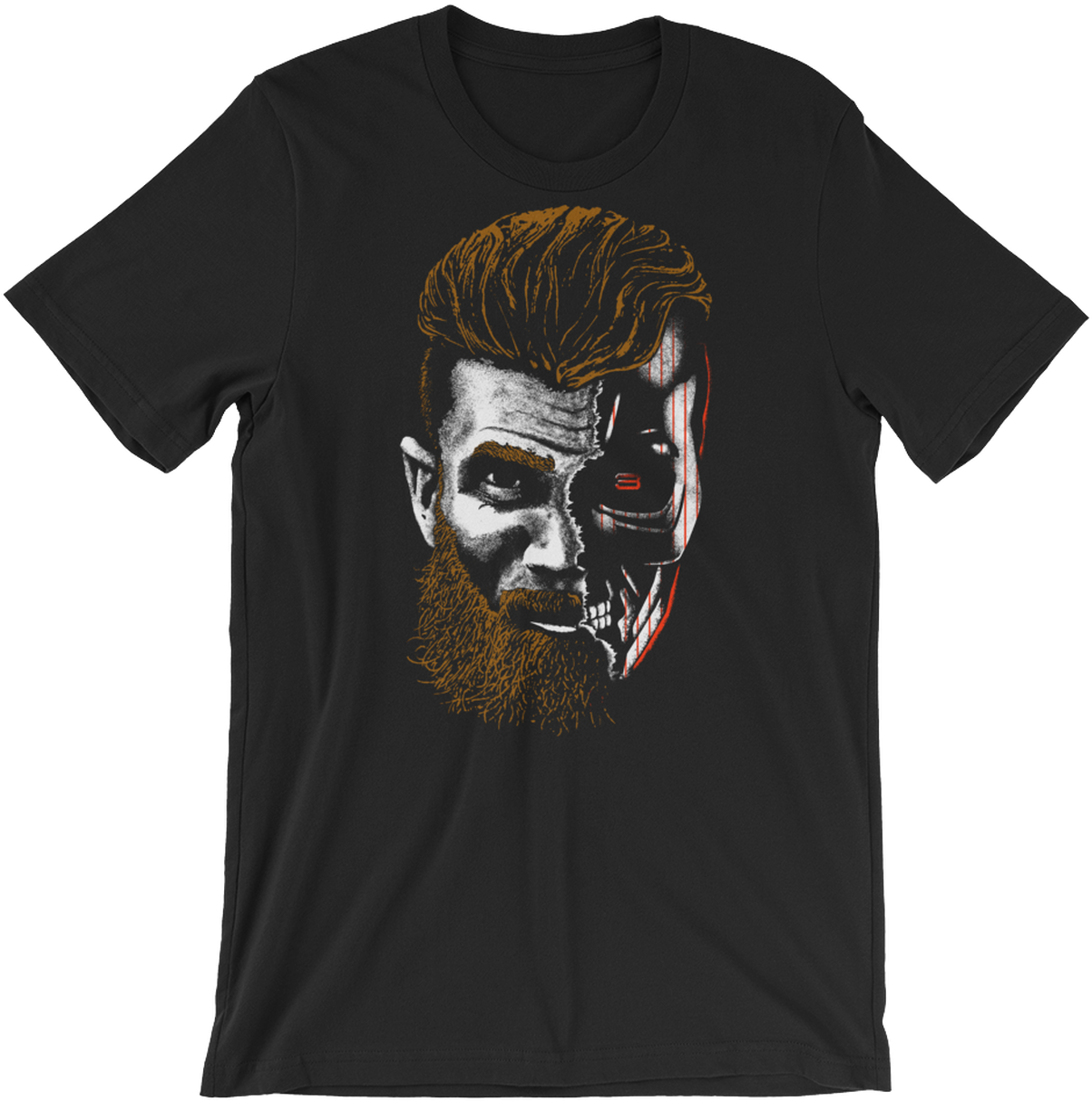A Black T-shirt With A Face And Beard