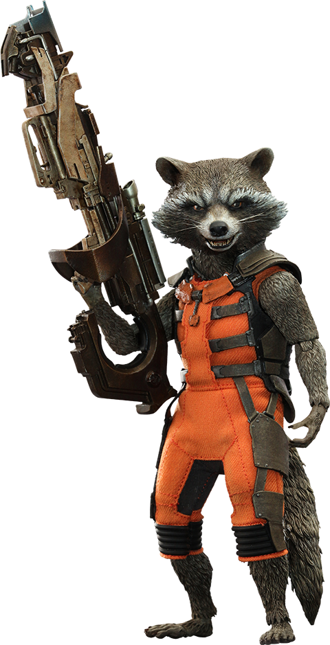 A Raccoon In An Orange Vest Holding A Large Gun