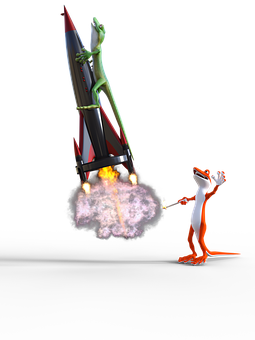 A Cartoon Frog On A Rocket