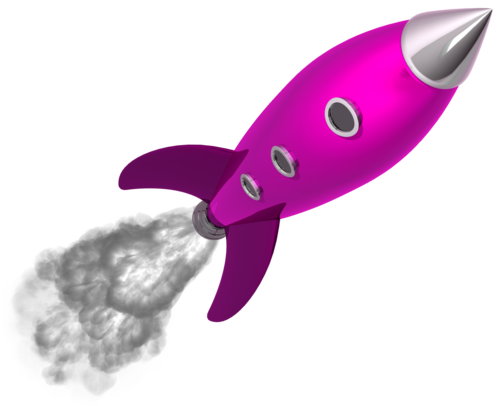 A Pink Rocket With Smoke Coming Out Of It