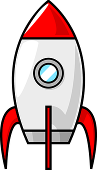 A Cartoon Rocket With Red And White Stripes