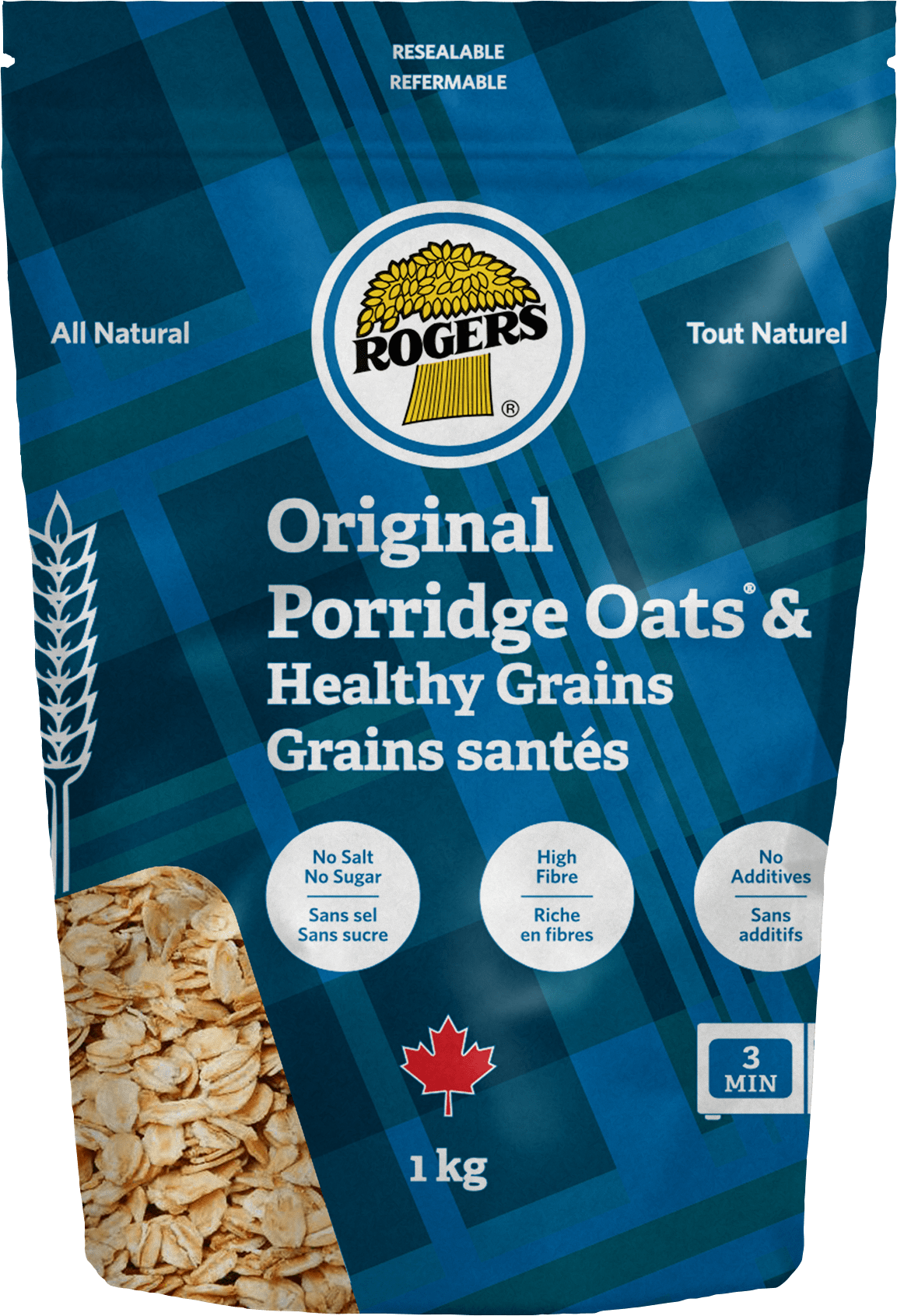 A Blue And White Bag Of Oats