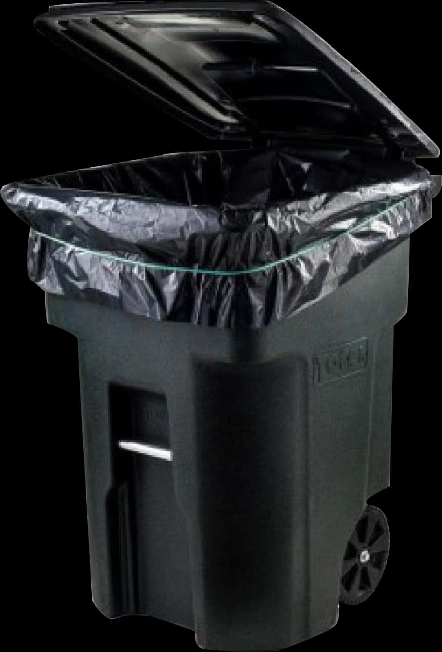 A Black Garbage Can With A Black Bag