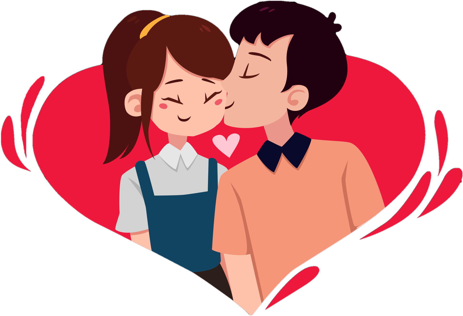 A Cartoon Of A Boy And Girl Kissing