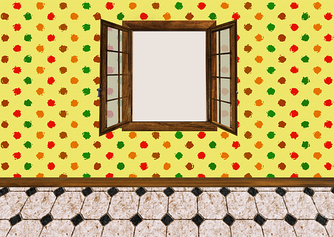 A Window On A Wall With Colorful Wallpaper