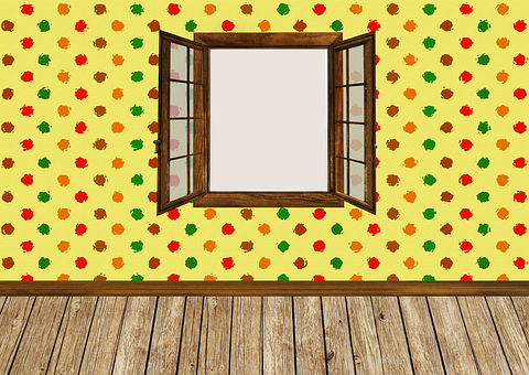 A Window On A Wall With Colorful Polka Dots