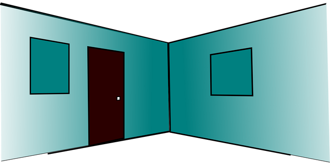 A Room With A Door And A Square Frame