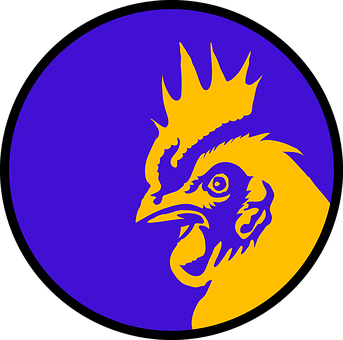 A Yellow And Blue Circle With A Rooster Head