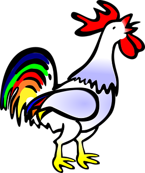A Rooster With Rainbow Tail