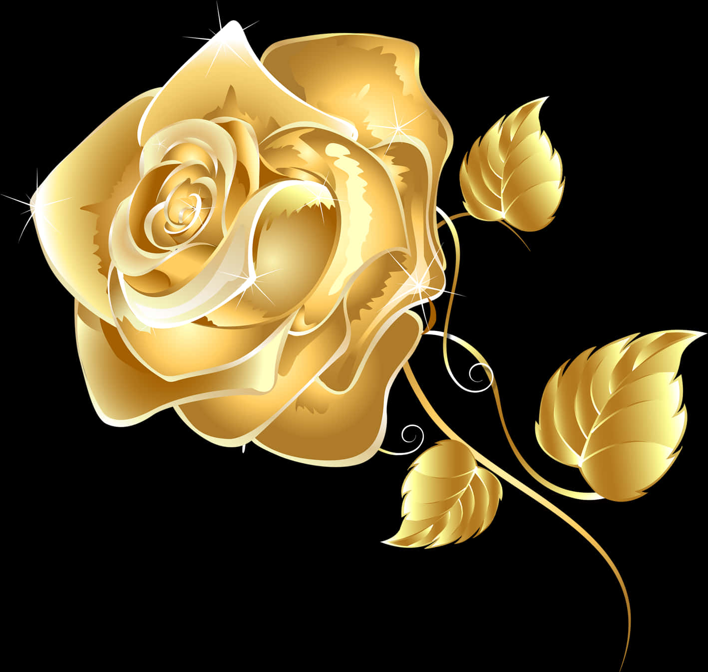 A Gold Rose With Leaves