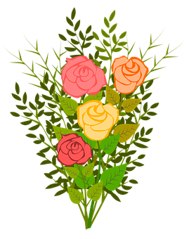 A Bouquet Of Roses With Leaves