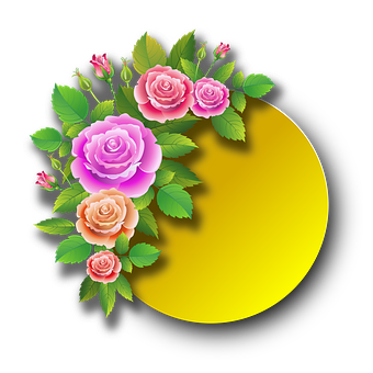 A Yellow Circle With Pink And Purple Roses