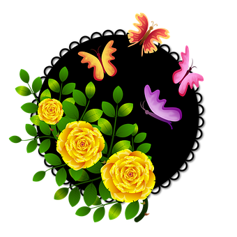 A Yellow Roses And Butterflies