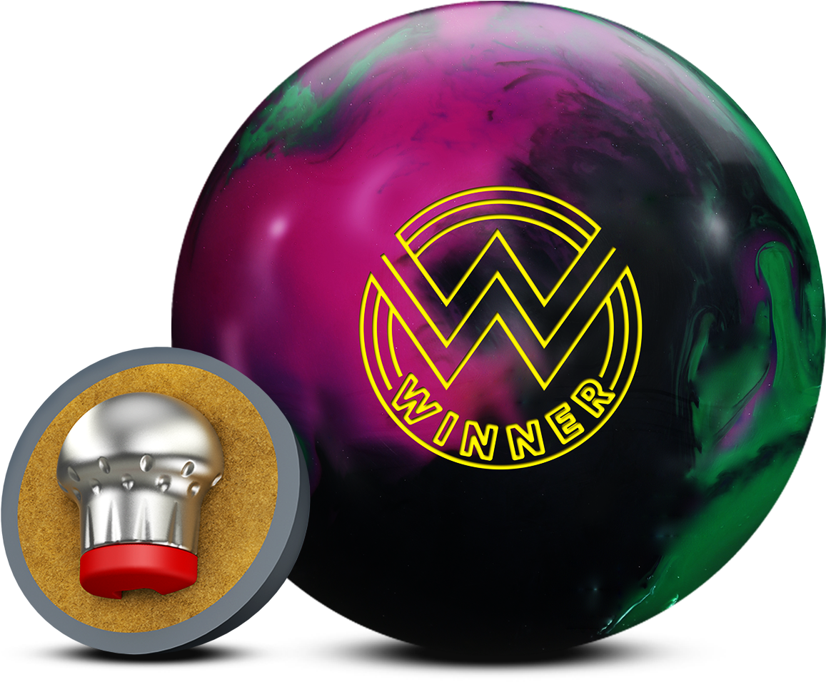 A Bowling Ball With A Silver And Purple Bowling Ball