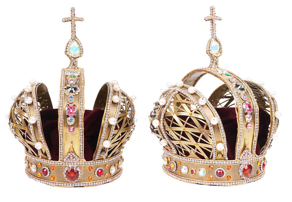 A Pair Of Gold Crowns With Gems