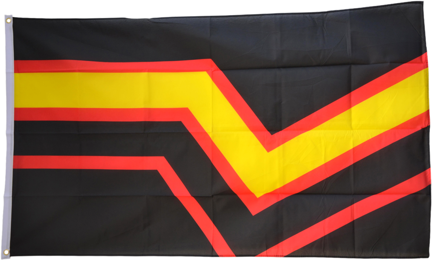 A Black And Yellow Flag With Red Lines