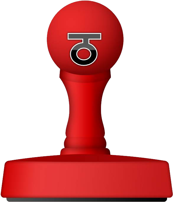 A Red Rubber Stamp With A Symbol On It