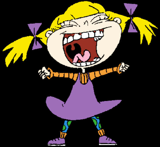 Cartoon Girl With Pigtails And Purple Dress