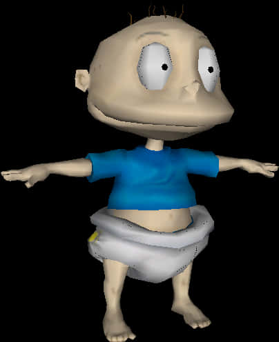 Cartoon Baby In A Blue Shirt And Diaper