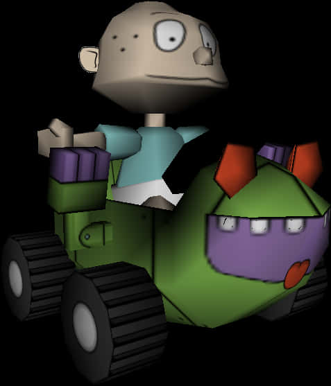 Cartoon Character Riding A Green And Purple Toy