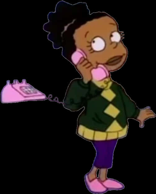 Cartoon Of A Girl On A Phone