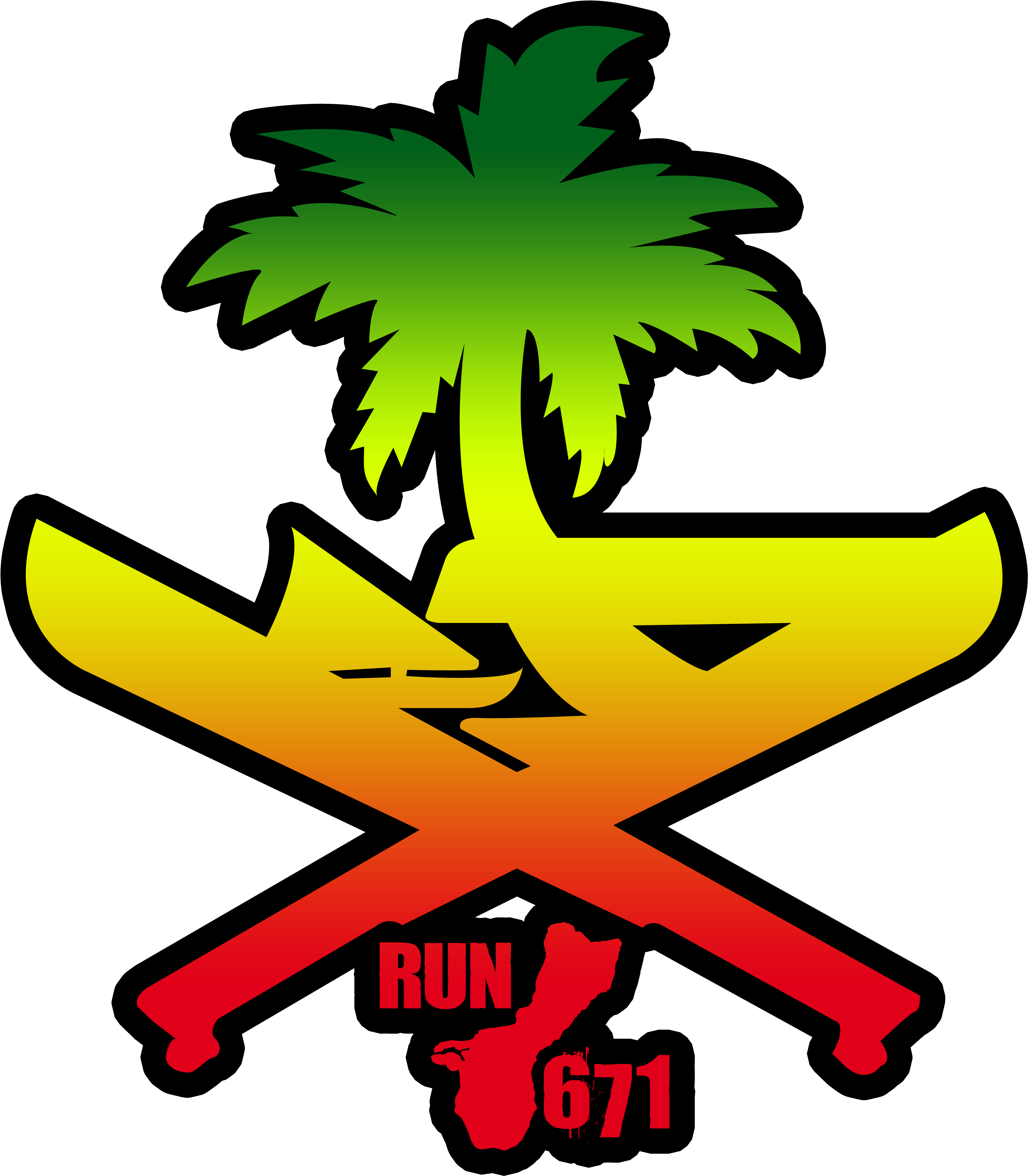 A Logo With Palm Tree And A Couple Of Skis