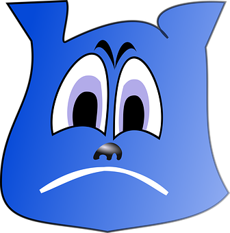 A Blue Cartoon Face With A Sad Expression