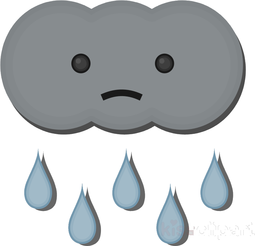 A Cloud With A Sad Face And Raindrops